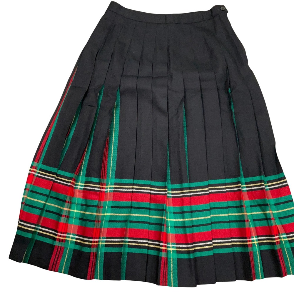 Pendleton Skirt Womens 12 Black Red Green Plaid Metallic Holiday USA VTG Wool